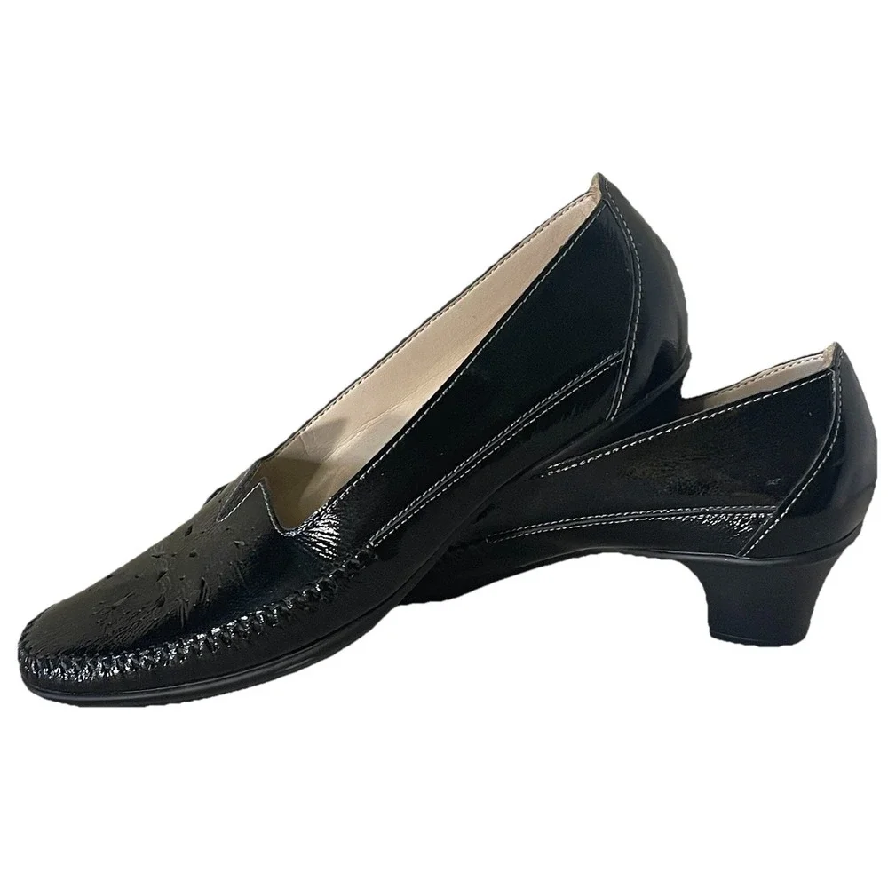 SAS Sanyo Women 7.5N Black Patent Leather Slip On Comfort Loafers‎ USA NWOB